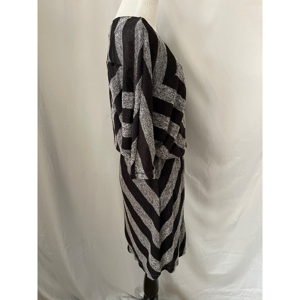 Max Studio Black/Gray Striped Half Sleeve Midi Knit Dress - Picture 4 of 11